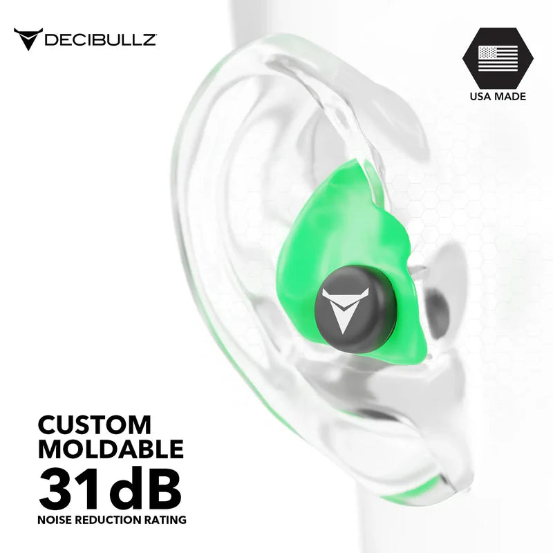 Decibullz Custom Molded Earplugs 31dB NRR - Green