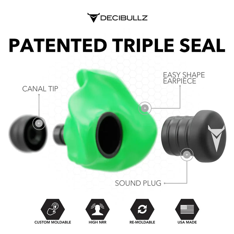 Decibullz Custom Molded Earplugs 31dB NRR - Green