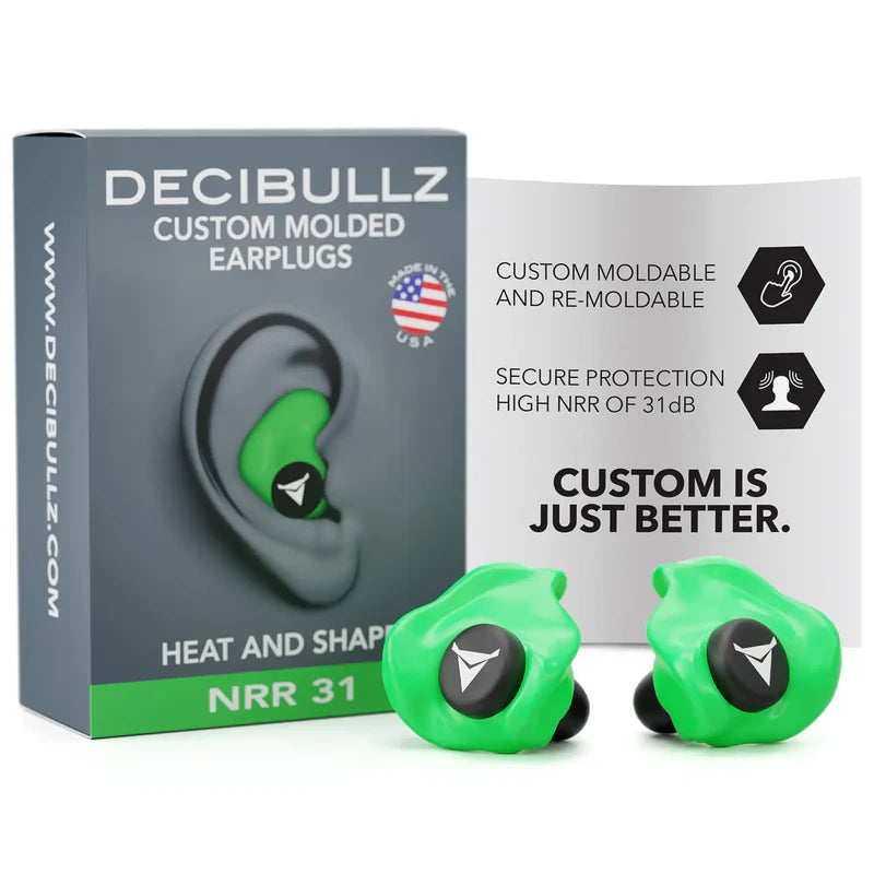 Decibullz Custom Molded Earplugs 31dB NRR - Green